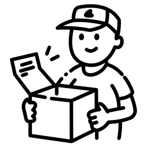 Illustration of a delivery person opening a package