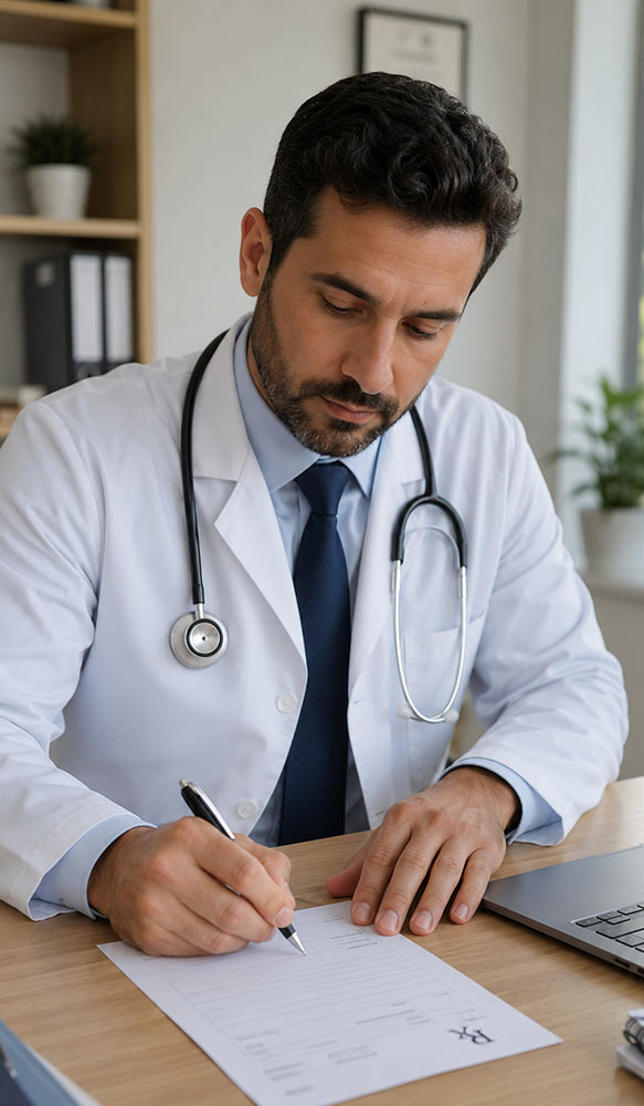 Doctor writing a nicotine vape prescription