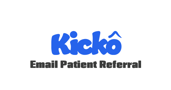 Blue 'Kicko' logo with text 'Email Patient Referral' on a white background