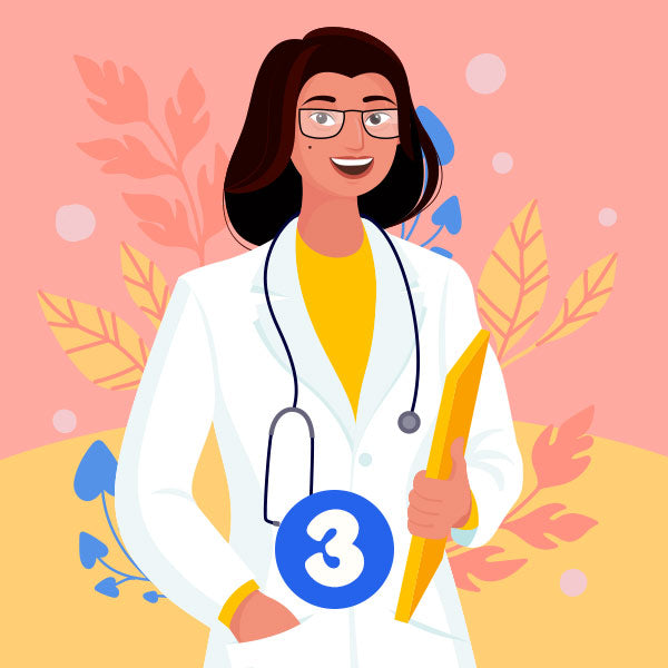 Illustration of a quit smoking doctor holding a folder with a number 3 on a colorful background