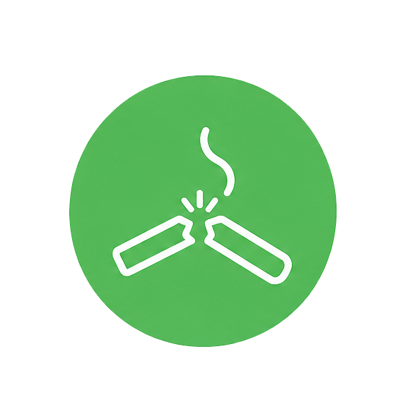 White icon of quit smoking on a green circle background