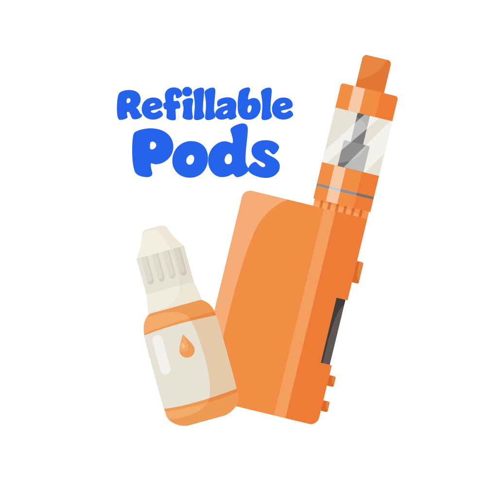 Illustration of refillable pods with text on a white background