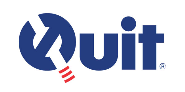 Logo with the word 'Quit' and a graphic of a lit cigarette on a white background